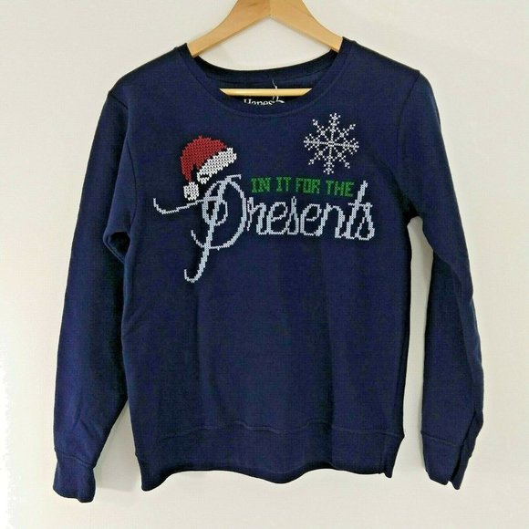 Hanes Sweaters - Ugly Christmas Sweatshirt Navy In It For The small